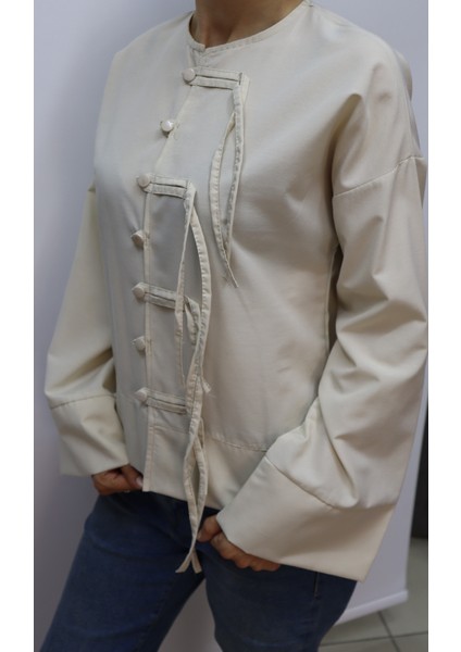 Terrycotton Kumaş Etek Üstü Fiyonklu Dar-Slim Kalıp Ispanyol Kol Kadın Gömlek