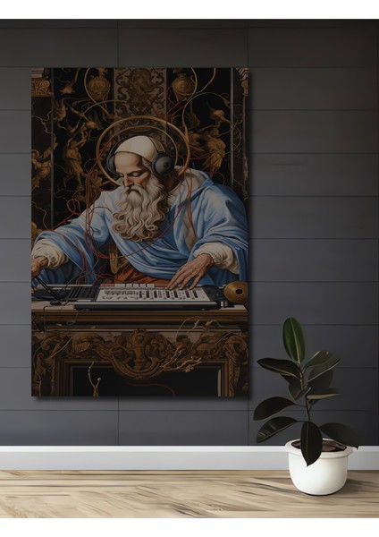 Sankt Müzisyen Yağlı Boya Görünümlü Dekoratif Ahşap Tablo Dikdörtgen Tablo