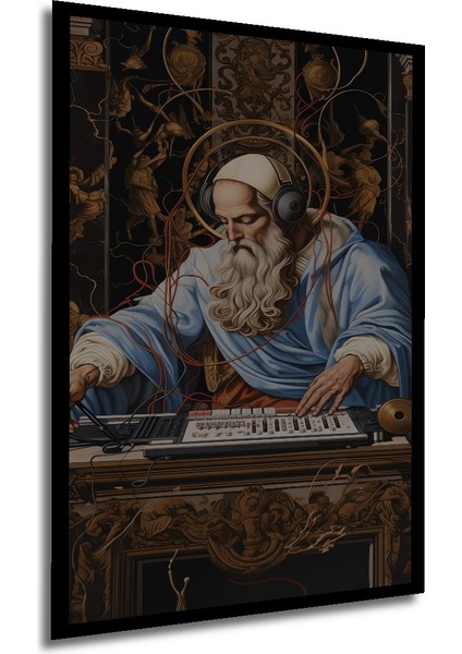 Sankt Müzisyen Yağlı Boya Görünümlü Dekoratif Ahşap Tablo Dikdörtgen Tablo