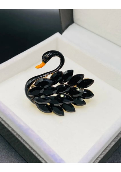 Mekik Taşlı Mineli Kuğu Broş Siyah-4.5 cm indirimleri