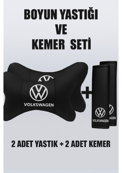 Volkswagen Boyun Yastığı ve Emniyet Kemer Kılıfı Seti – Siyah Deri, Şık ve Konforlu Tasarım 2 Adet Yastık 2 Adet Kemer