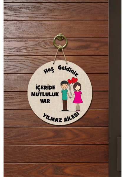 Kapı Süsü Kırmızı Kalpli Balon Ahşap Baskı Kişiye Özel Tasarım