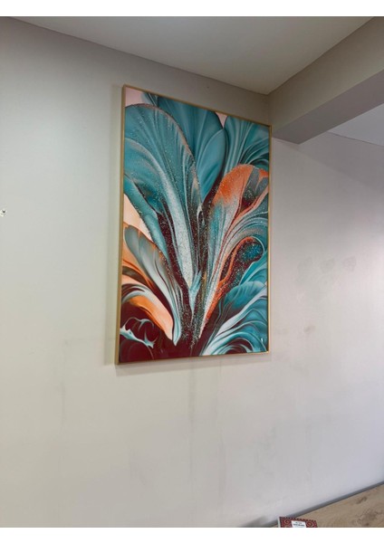 El Yapımı Epoksi Sanat Tablosu 80X120 cm – Elmas Taş Detaylı, Alüminyum Çerçeveli, Modern Duvar Dekoru