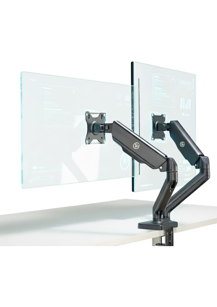 STD46024E Airgrip 17"-32" Ergonomik 360° Amortisörlü Vesa Çift Kol Monitör Tutucu