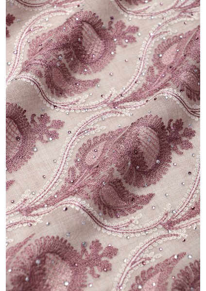 Taş Gül Kurusu Taşlı Işlemeli Yün Ipek Şal fırsatları