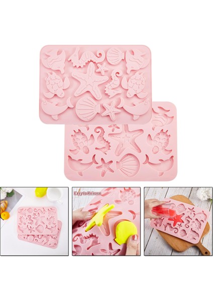 Silikon 13 Farklı Deniz Canlıları Figürleri Çikolata ve Jelibon Kalıbı