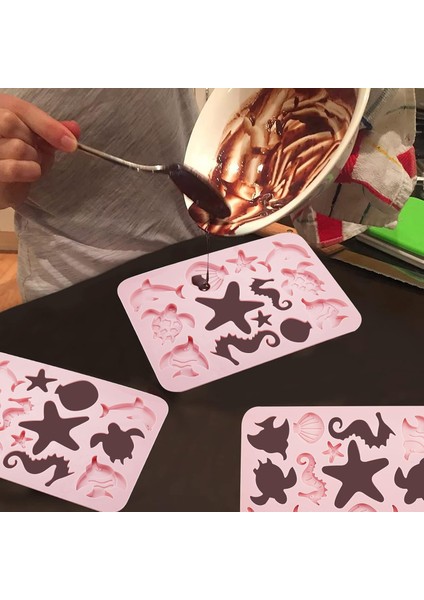 Silikon 13 Farklı Deniz Canlıları Figürleri Çikolata ve Jelibon Kalıbı