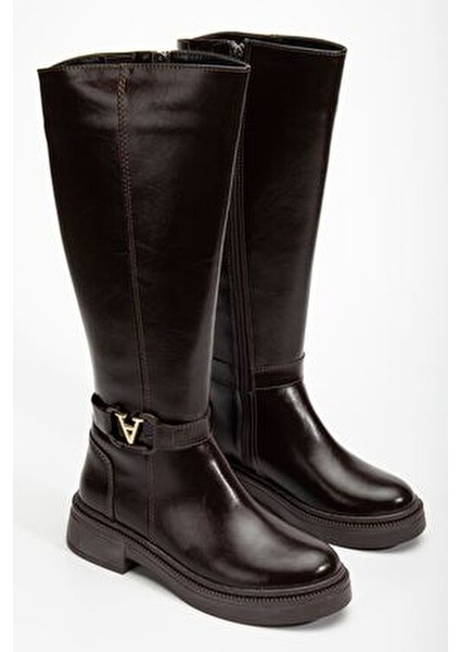 Kadın Acı Kahve Cilt Toka Detaylı Çizme