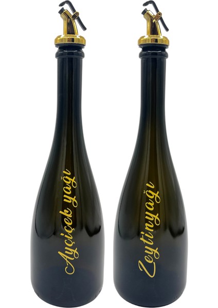 Amber Renk Kabartma Baskılı 750 ml Cam Yağdanlık Şişe 2'li Sofra Mutfak Sunum Sosluk modelleri