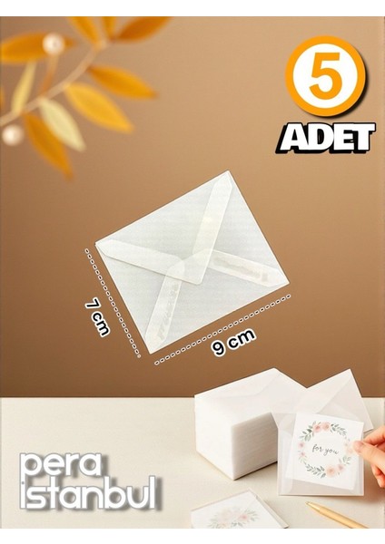 5 Adet 7x9 Aydınger Transparan Şeffaf Zarf Davetiye Lüks Tebrik Kartı Mektup Mühür Cüzdan