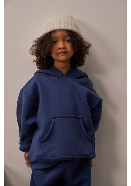 Lacivert Çocuk Kanguru Cepli Oversize Eşofman Takımı