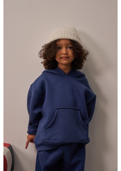 Lacivert Çocuk Kanguru Cepli Oversize Eşofman Takımı