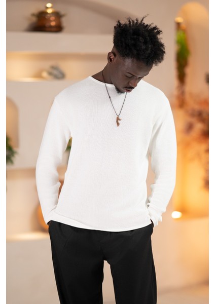 Regular Fit Likralı Kendinden Çizgili Mevsimlik Spor Kazak