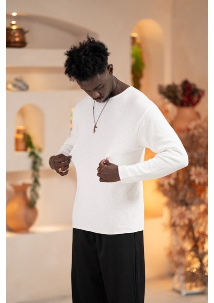 Regular Fit Likralı Kendinden Çizgili Mevsimlik Spor Kazak modelleri