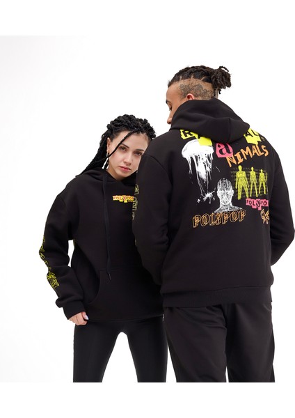 Rational Animals Siyah Regular Fit Kapüşonlu Hoodie Sweatshirt