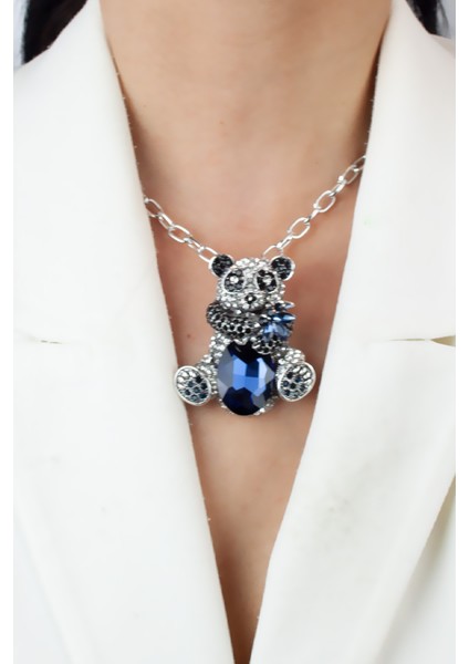 Gümüş Zincir Zrkon Taşlı Büyük Panda Uçlu Kolye fiyatları