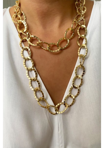 Çift Sıralı Kalın Zincir Gold Kolye