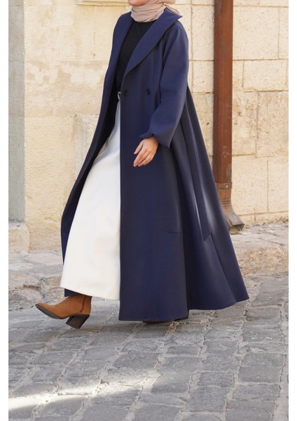 Şal Yaka Kaban - Lacivert