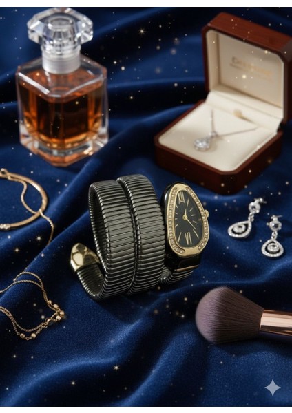 Gold Renk Yılan Model Kadın Spiral Bilezikli Şık Tasarım Kol Saati modelleri