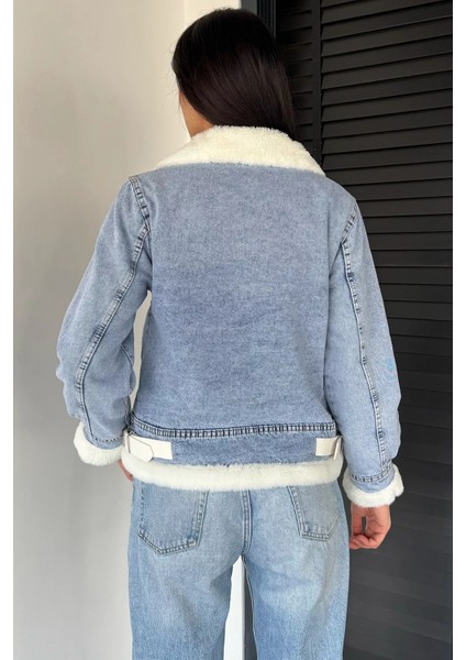 Kadın Kemer Detaylı Çift Cepli Içi Kürklü Jean Kot Ceket P-00019043 fırsatları