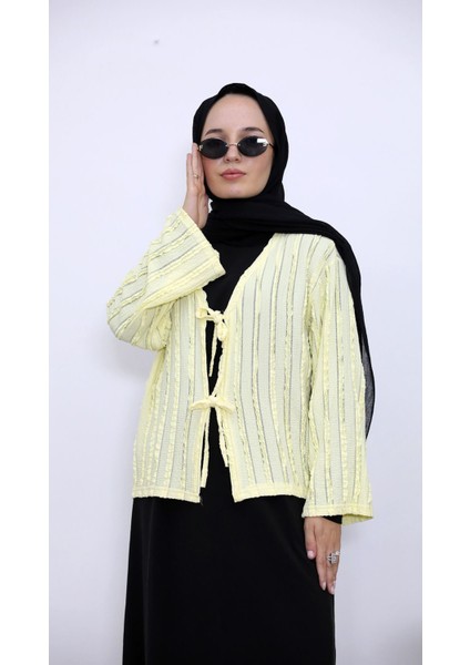 Pileli Ön Iki Bağlamalı Tunik-Sarı