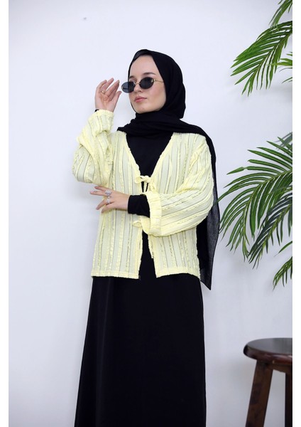 Pileli Ön Iki Bağlamalı Tunik-Sarı fiyatları