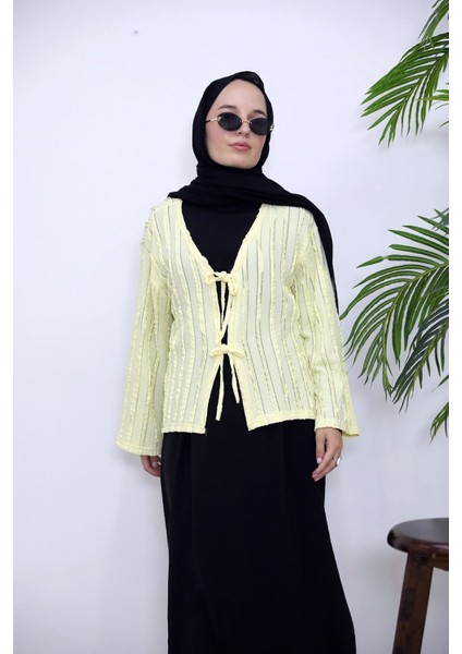Pileli Ön Iki Bağlamalı Tunik-Sarı modelleri