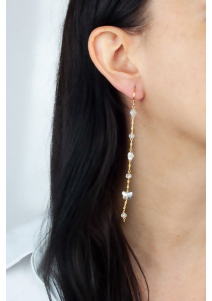 Kristal Taşlı Gold Küpe