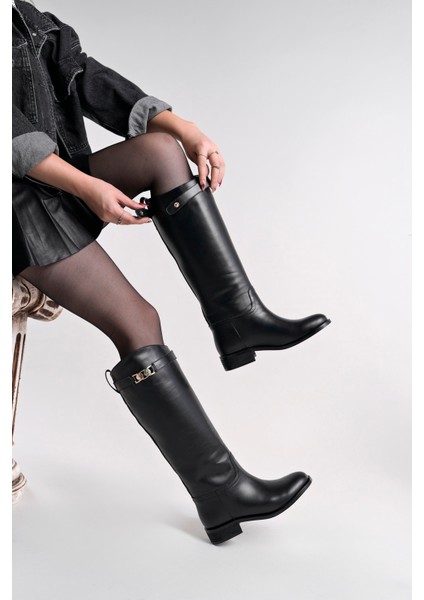 Massi Model Hakiki Deri Tak Çıkar Tokalı Kalın Topuklu Günlük Kadın Çizme