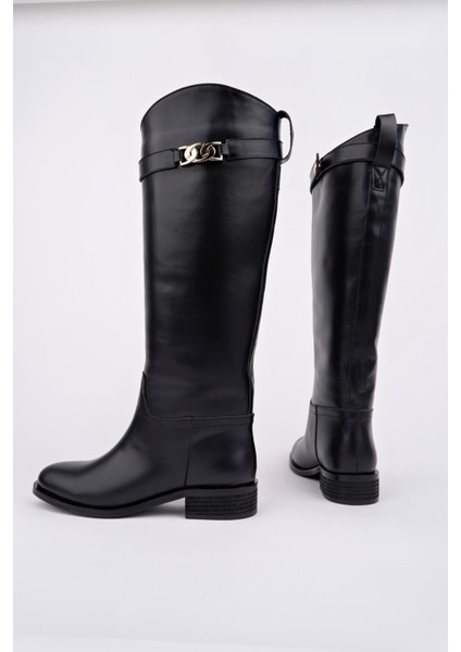 Massi Model Hakiki Deri Tak Çıkar Tokalı Kalın Topuklu Günlük Kadın Çizme