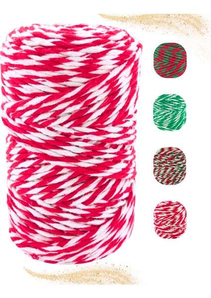 200 Metre Kırmızı Beyaz Paketi Süsleme İpi Renkli Paket Süsleme İpi Marteniçka İpi Bileklik İpi 200 Gr