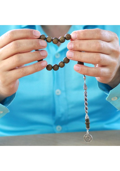 925 Ayar Gümüş Halat Püsküllü Arpa Kesim Kahverengi Pelesenk Efe Tesbih fırsatları