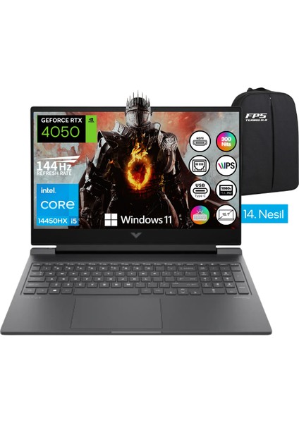 Victus I5-14450HX RTX4050 120W 16GB Ram 1tb SSD 16.1" Fhd IPS 144Hz W11 Taşınabilir Bilgisayar