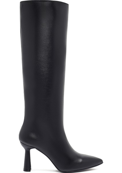 Kadın Siyah Topuklu Deri Çizme 25WFD132118