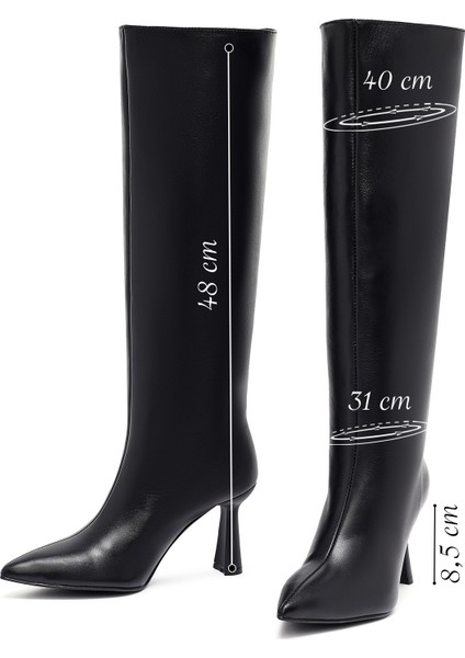 Kadın Siyah Topuklu Deri Çizme 25WFD132118 fiyatları