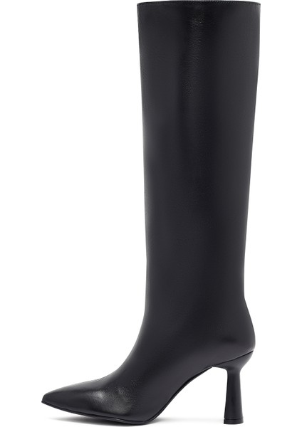 Kadın Siyah Topuklu Deri Çizme 25WFD132118 fırsatları