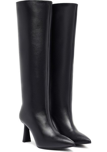 Kadın Siyah Topuklu Deri Çizme 25WFD132118 indirimleri
