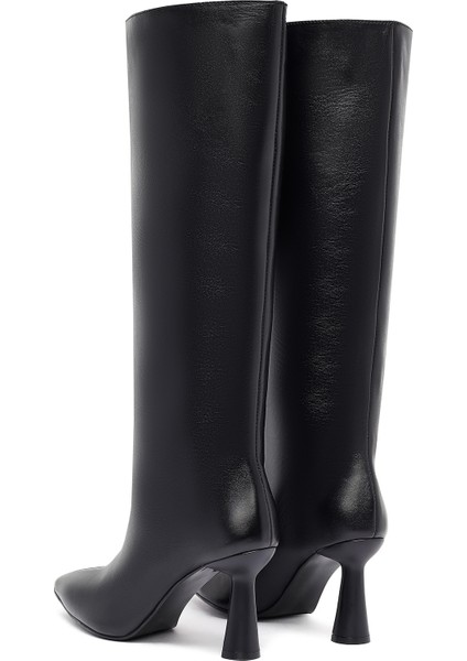 Kadın Siyah Topuklu Deri Çizme 25WFD132118