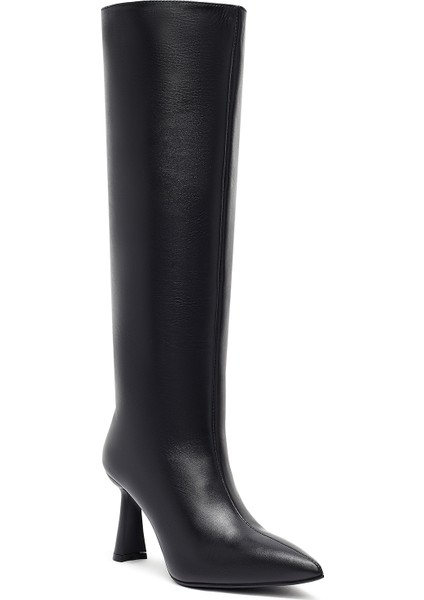 Kadın Siyah Topuklu Deri Çizme 25WFD132118