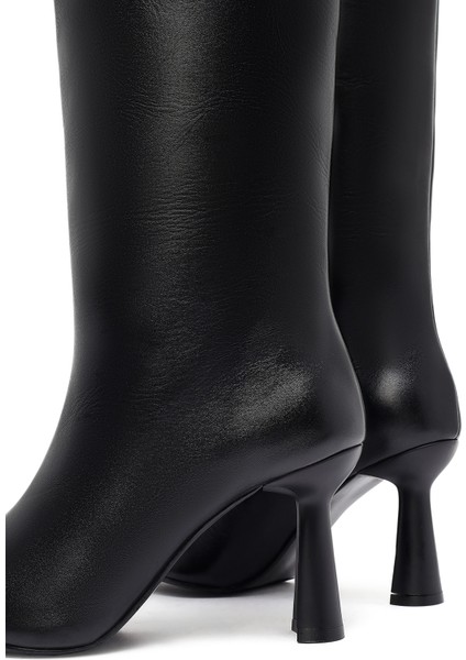 Kadın Siyah Topuklu Deri Çizme 25WFD132118