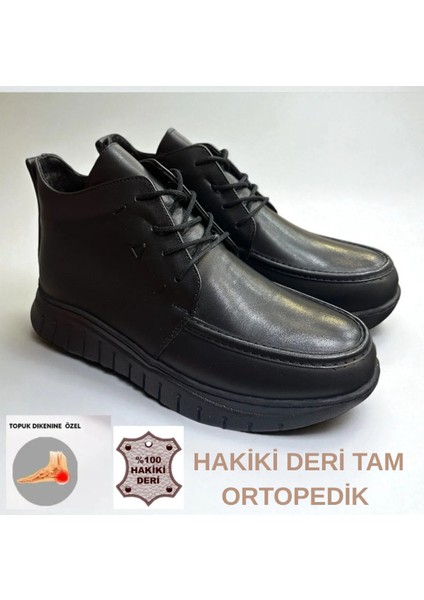Tam Ortopedik Hakiki Deri Kaymaz Taban Topuk Dikeni Siyah Anne Botu