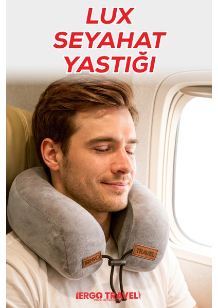 Lux Ortopedik Seyahat Yastığı Visco Boyun Destekli Seyahat Yastığı - Gri| Ergo Travel