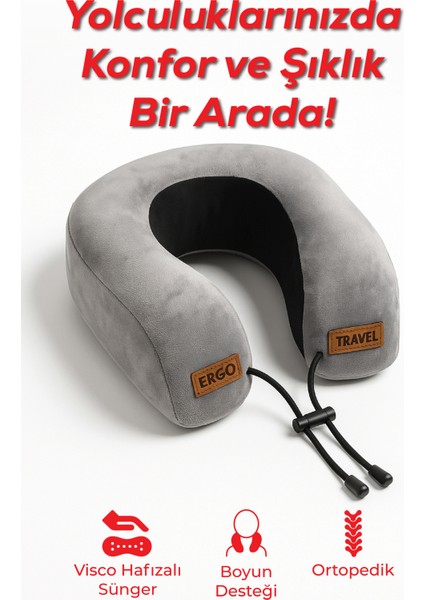 Lux Ortopedik Seyahat Yastığı Visco Boyun Destekli Seyahat Yastığı - Gri| Ergo Travel fiyatları