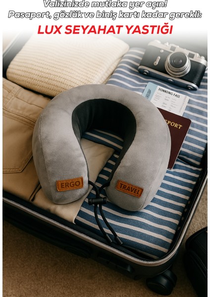 Lux Ortopedik Seyahat Yastığı Visco Boyun Destekli Seyahat Yastığı - Gri| Ergo Travel fırsatları