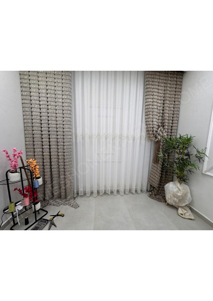 Nivemeshome 2572 V- 117 Hera Gold 1/3 Pileli Bambu Tül Perde