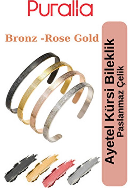 Ayetel Kürsi Paslanmaz Çelik Ayarlanabilir Unisex Bileklik - Bronz ( Rose Gold) Renkli modelleri