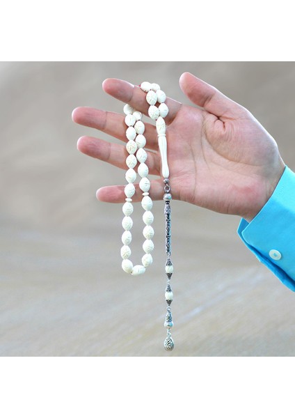 925 Ayar Gümüş Kral Zincir Püsküllü Kalem Işçilikli Özel Kesim Deve Kemiği Tesbih modelleri