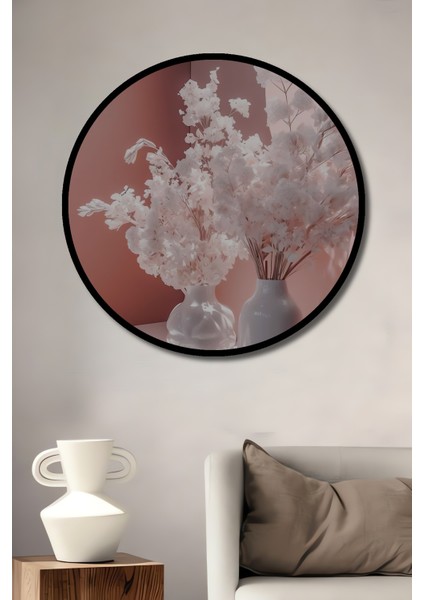 Sakura Çiçekleri Sulu Boya Görünümlü Ahşap Dekoratif Tablo Yuvarlak Tablo fiyatları