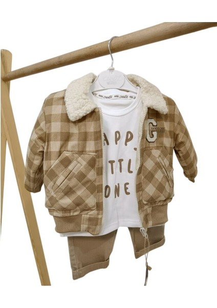 3643 Erkek Bebek Ekoseli Kadife Mont 3'lü Takım modelleri