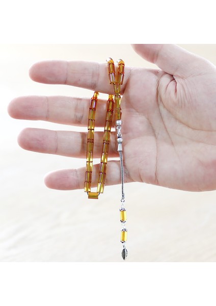 925 Ayar Gümüş Püsküllü Kesme Kesim Mini Boy Soft Sarı Ateş Kehribar Tesbih modelleri